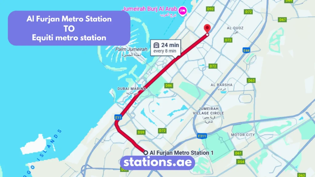 Al Furjan Metro to Equiti metro station