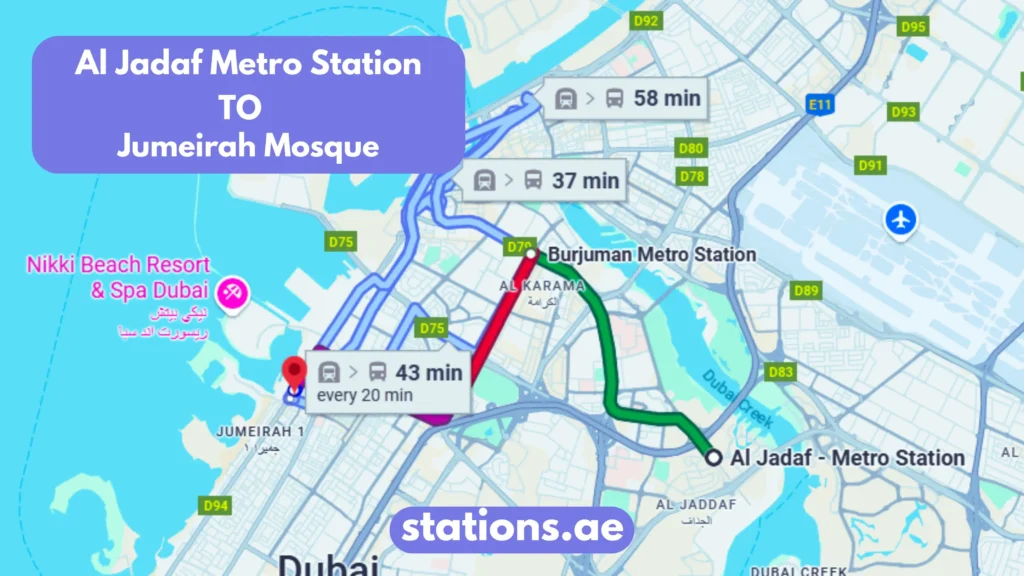 Al Jadaf Metro Station to Jumeirah Mosque