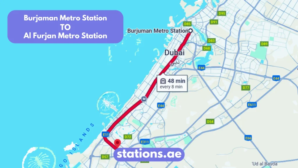 Burjaman Metro Station to Al Furjan Metro Station