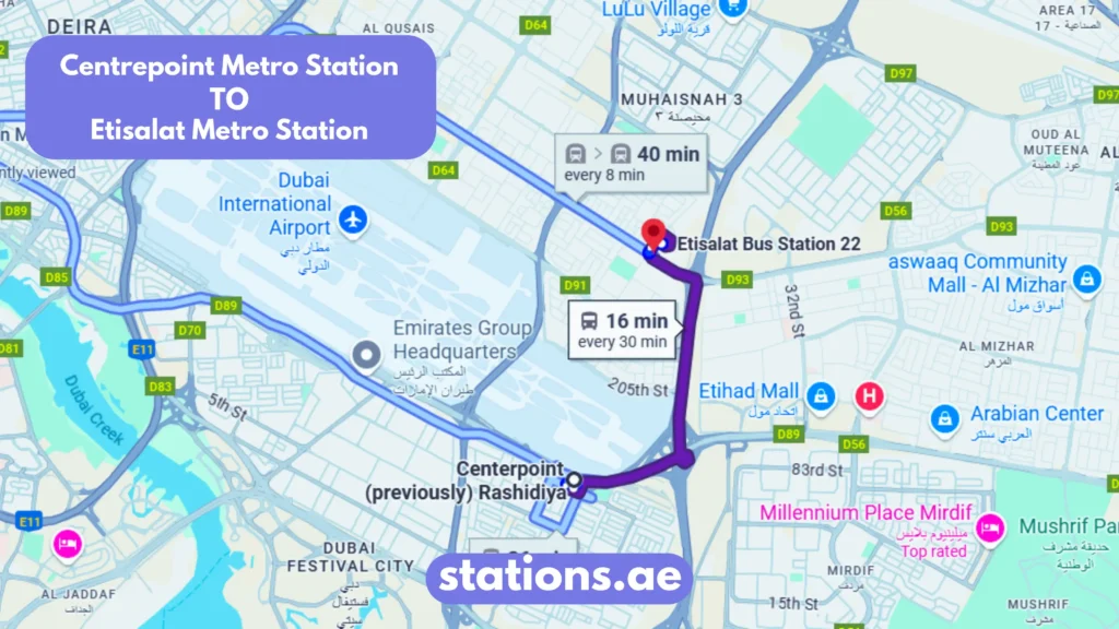 Centrepoint Metro Station to Etisalat Metro Station