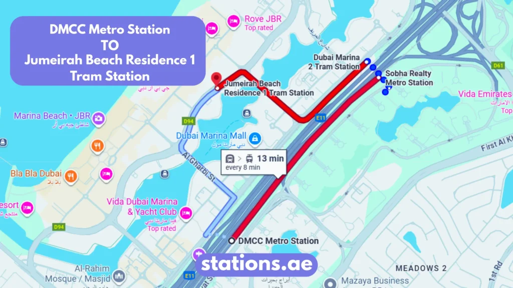 DMCC Metro Station to Jumeirah Beach Residence 1 Tram Station
