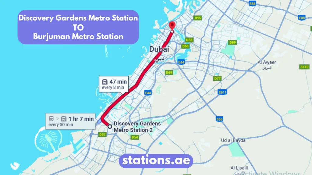 Discovery Gardens Metro Station to Burjuman Metro Station