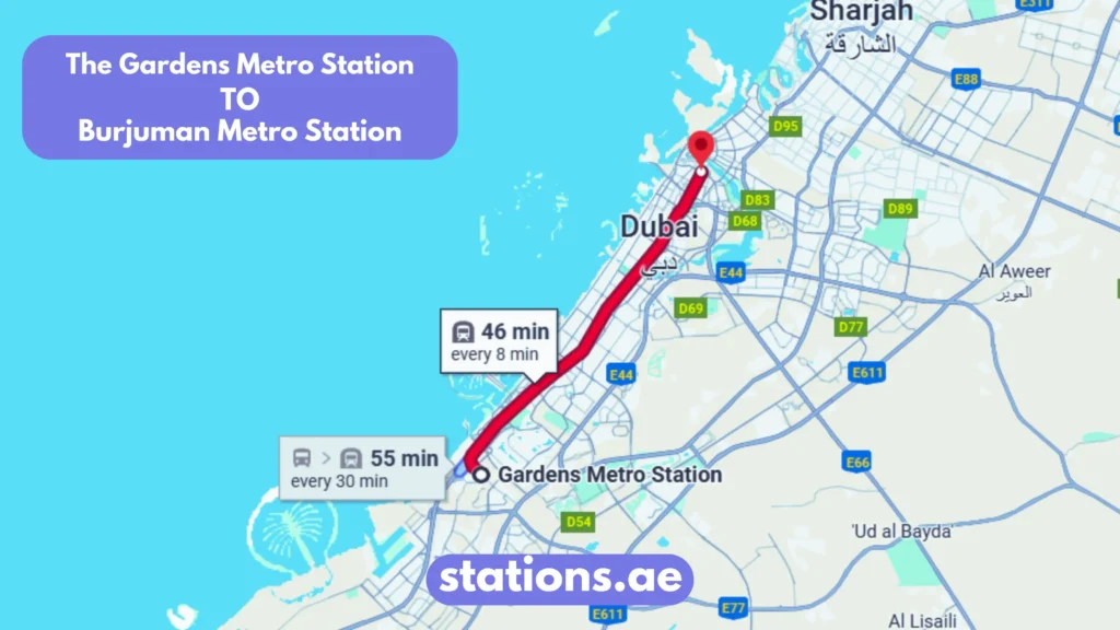 The Gardens Metro Station to Burjuman Metro Station