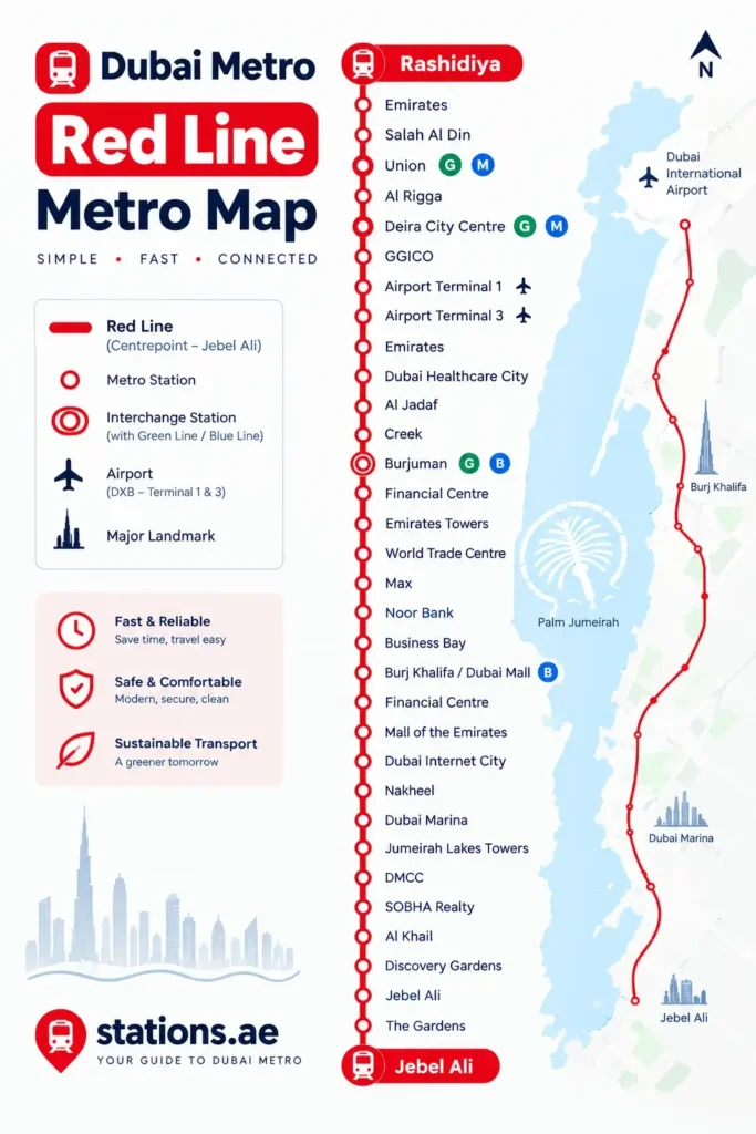 Dubai Red Metro Line Map